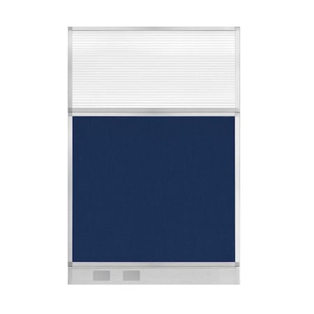 Versare Hush Panel Cubicle Partition 4' x 6' Navy Blue Fabric Clear Fluted Window w/ Cable Channel 1855603-1